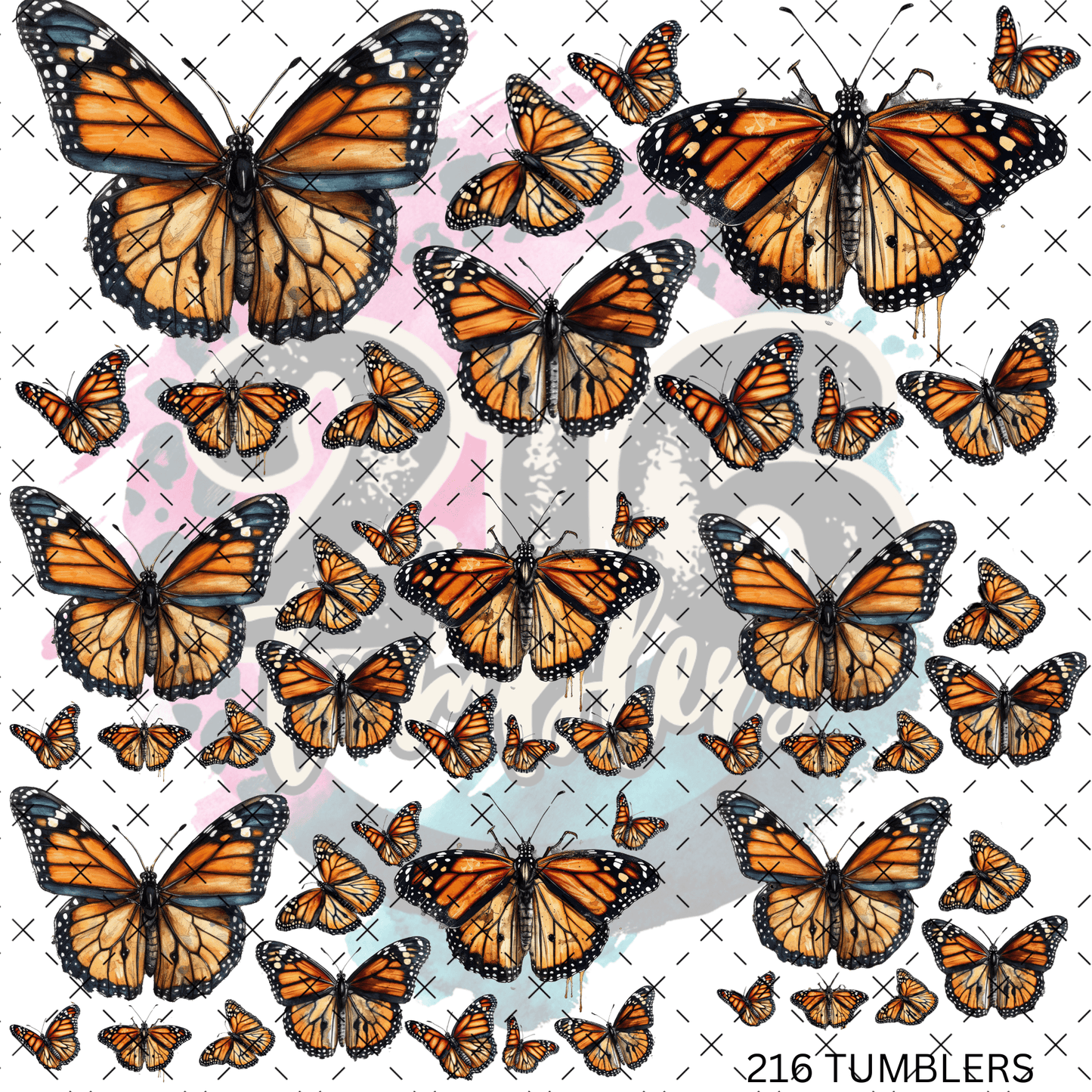 10X10 - 74 MONARCH BUTTERFLIES - 216 Tumblers