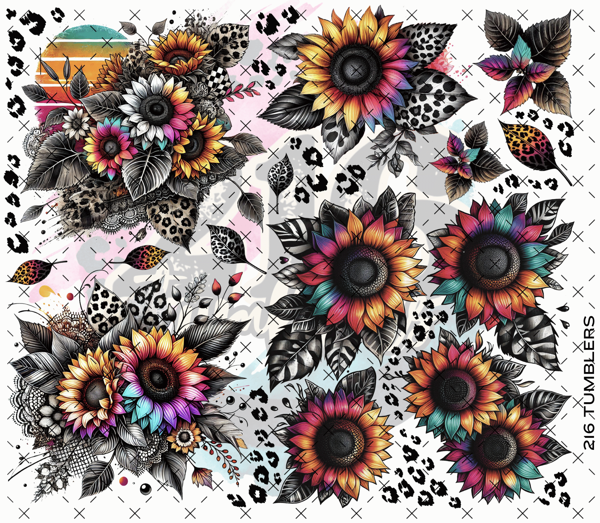 10x10 - 82 216 - VIBRANT FLORALS AND LEOAPRD - 216 Tumblers