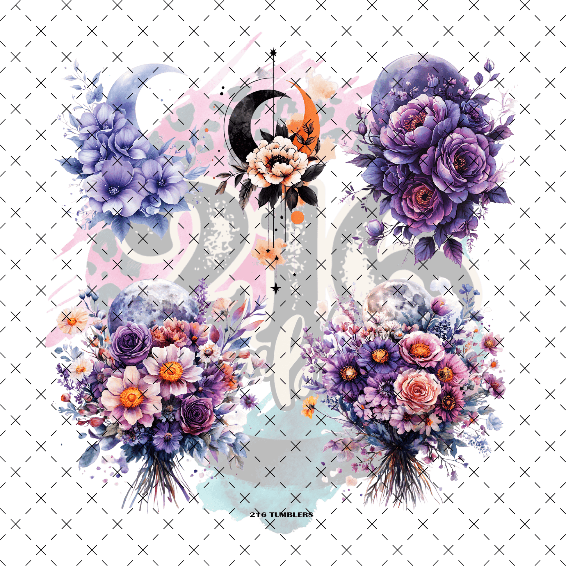 10X10 - 94 MOON FLOWERS - 216 Tumblers