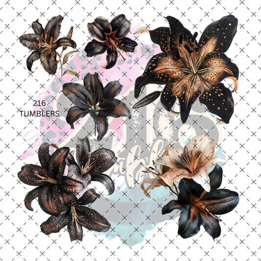 10X10 - 99 BLACK TIGER LILLIES - 216 Tumblers