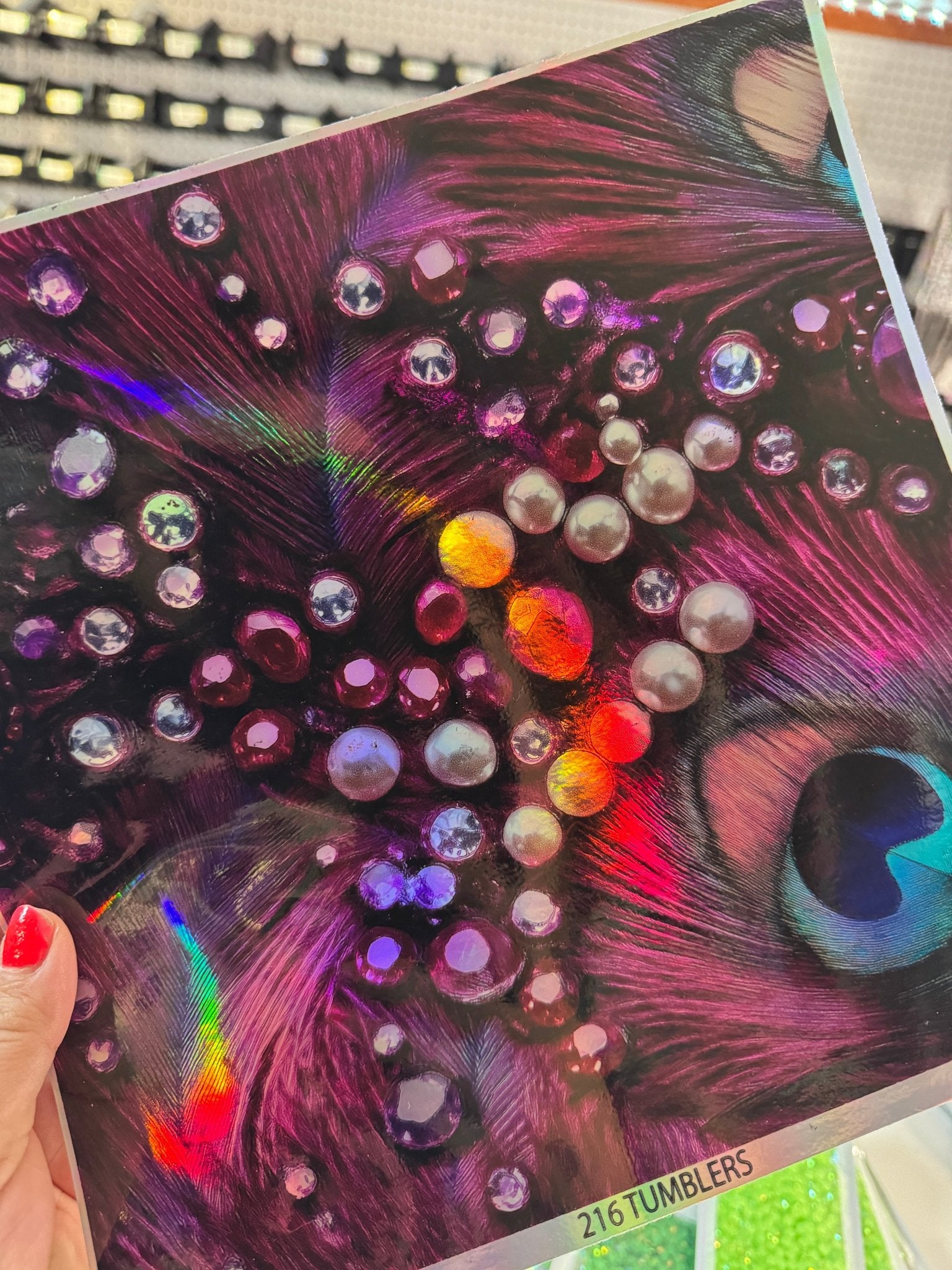 10x10 HOLO PURPLE PEACOCK FEATHER - 216 Tumblers