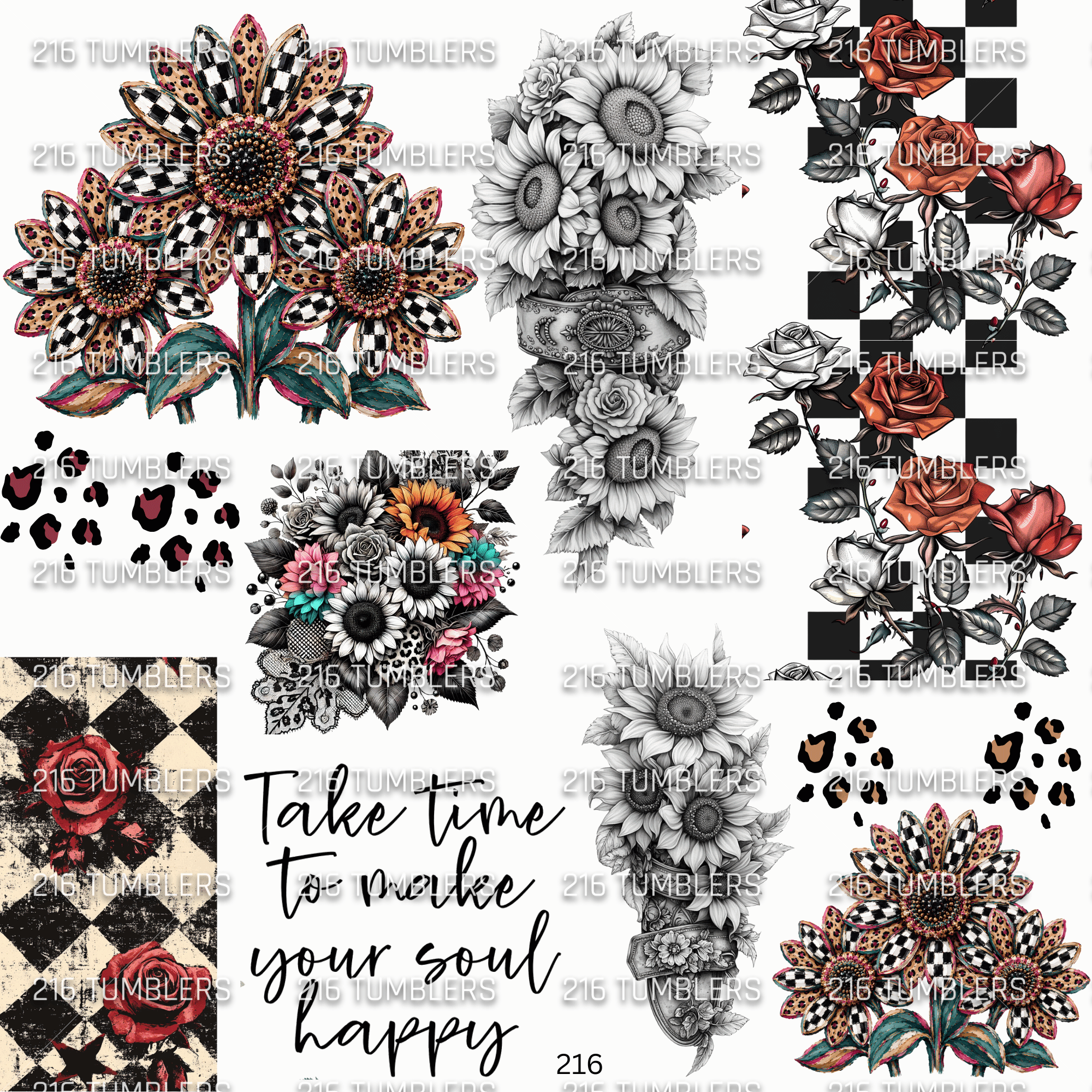 1118 RANDOM CHECKER FLOWERS AND THINGS - 216 Tumblers
