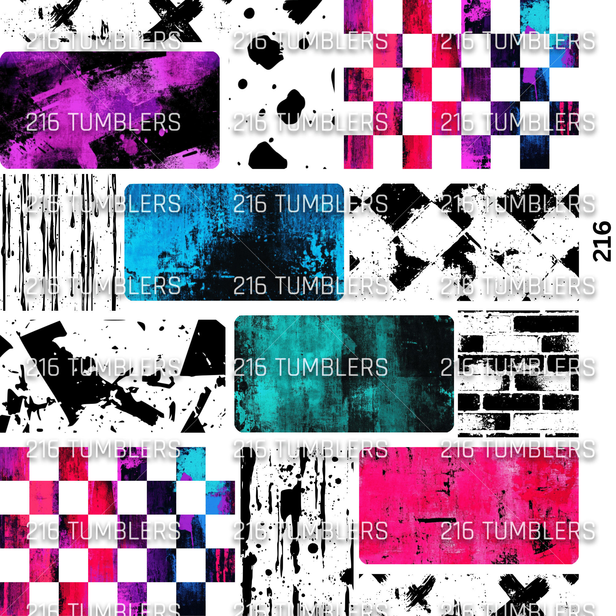 1139 MIXED MEDIA GRUNGE CHECKER - UVDTF - 216 Tumblers