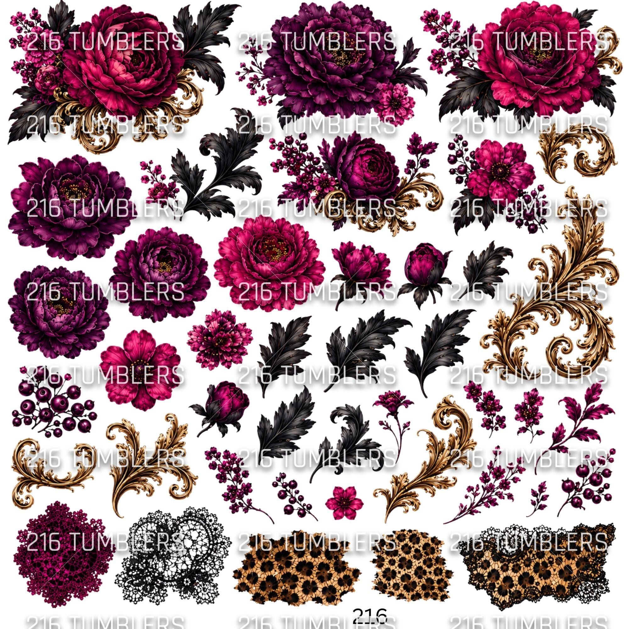 1149 GOTHIC LOVE FLORALS - 216 Tumblers