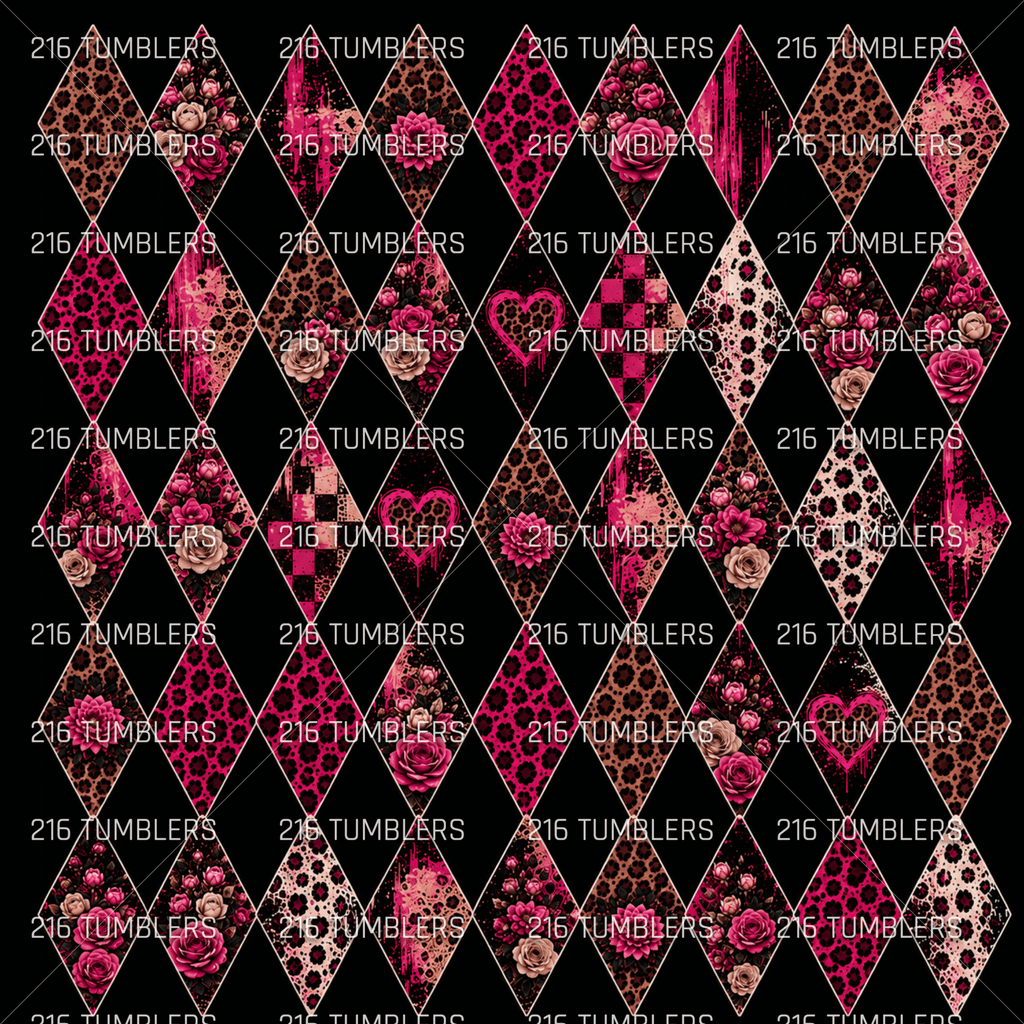 1150 PINK LEOPARD DESIGNED ARGYLE (matches holo argyle) - 216 Tumblers