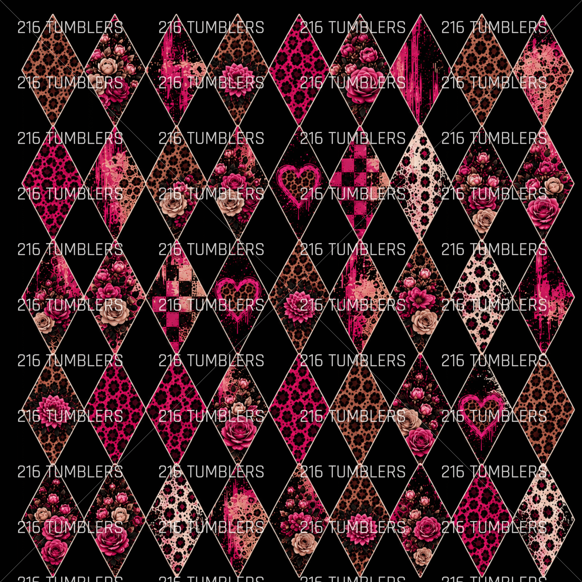 1150 PINK LEOPARD DESIGNED ARGYLE (matches holo argyle) - 216 Tumblers