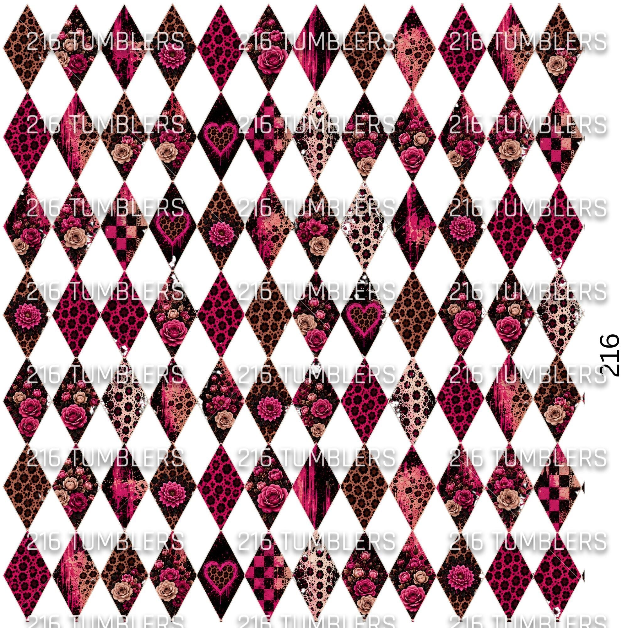 1150 PINK LEOPARD DESIGNED ARGYLE (matches holo argyle) - 216 Tumblers