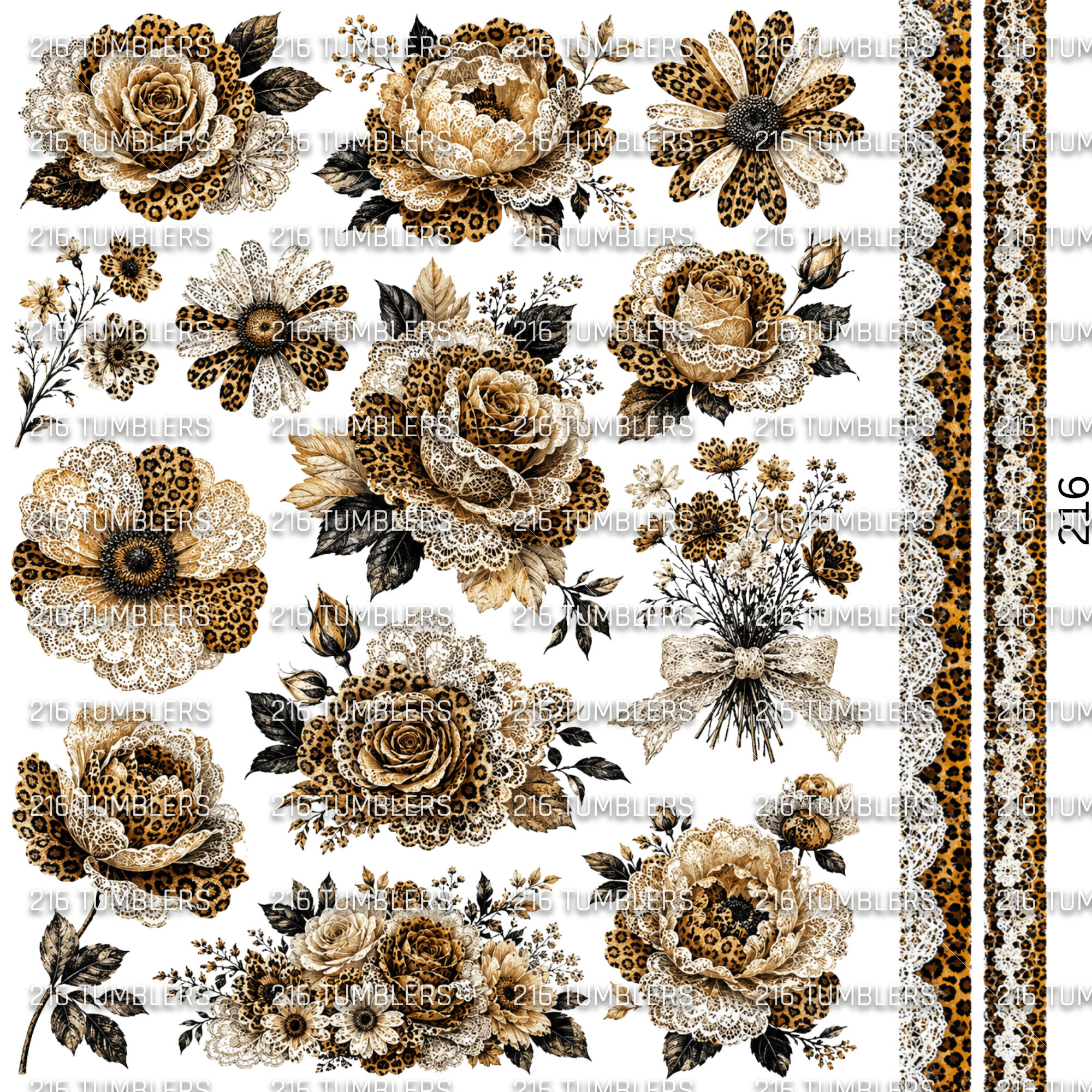 1154 BURLAP / LEOPARD / ROSES / LACE - 216 Tumblers