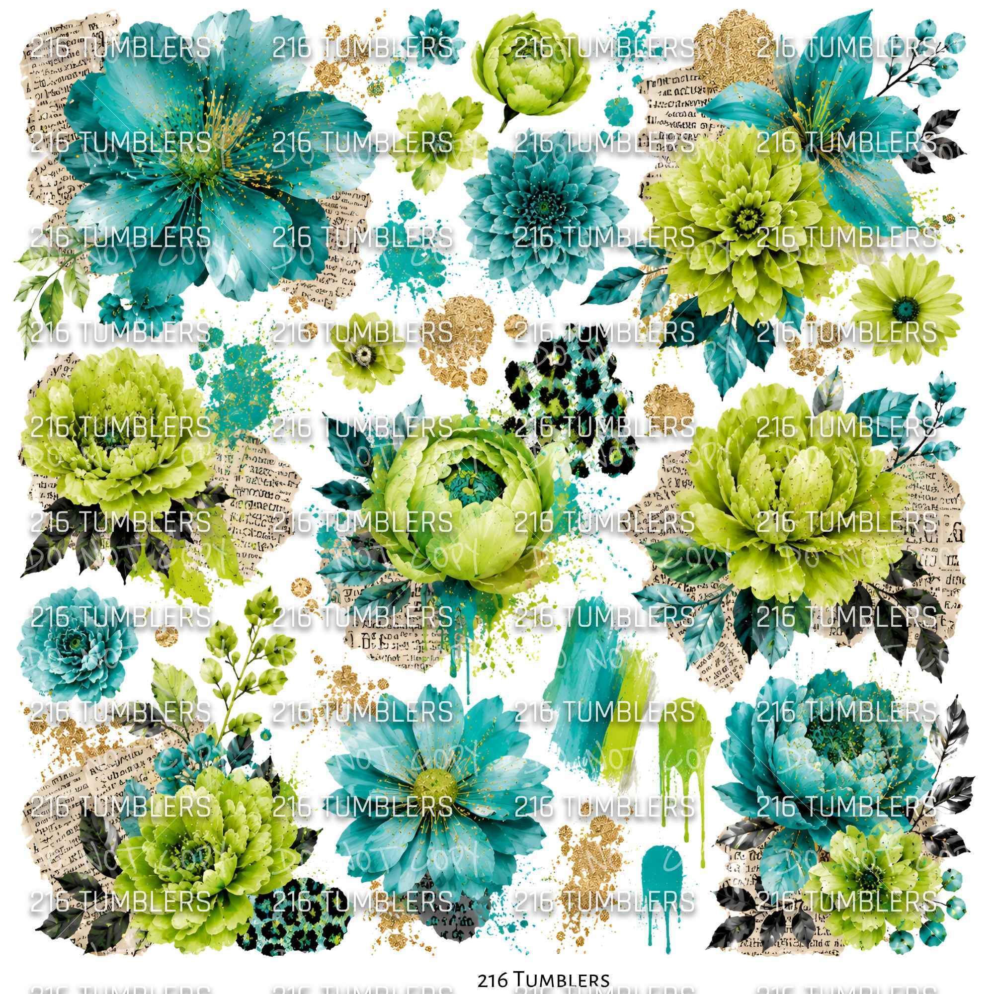 1170 LIME GREEN FLORAL AND NEWSPAPER - 216 Tumblers