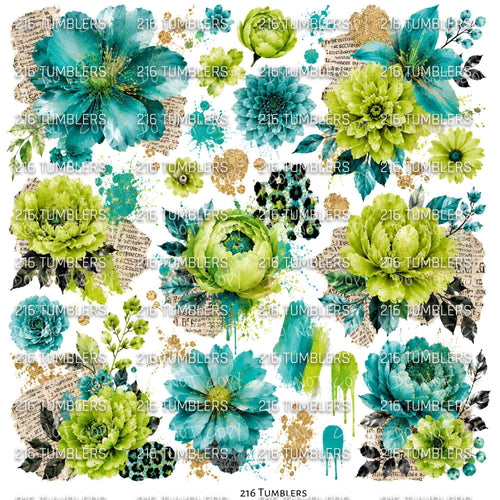 1170 LIME GREEN FLORAL AND NEWSPAPER - 216 Tumblers