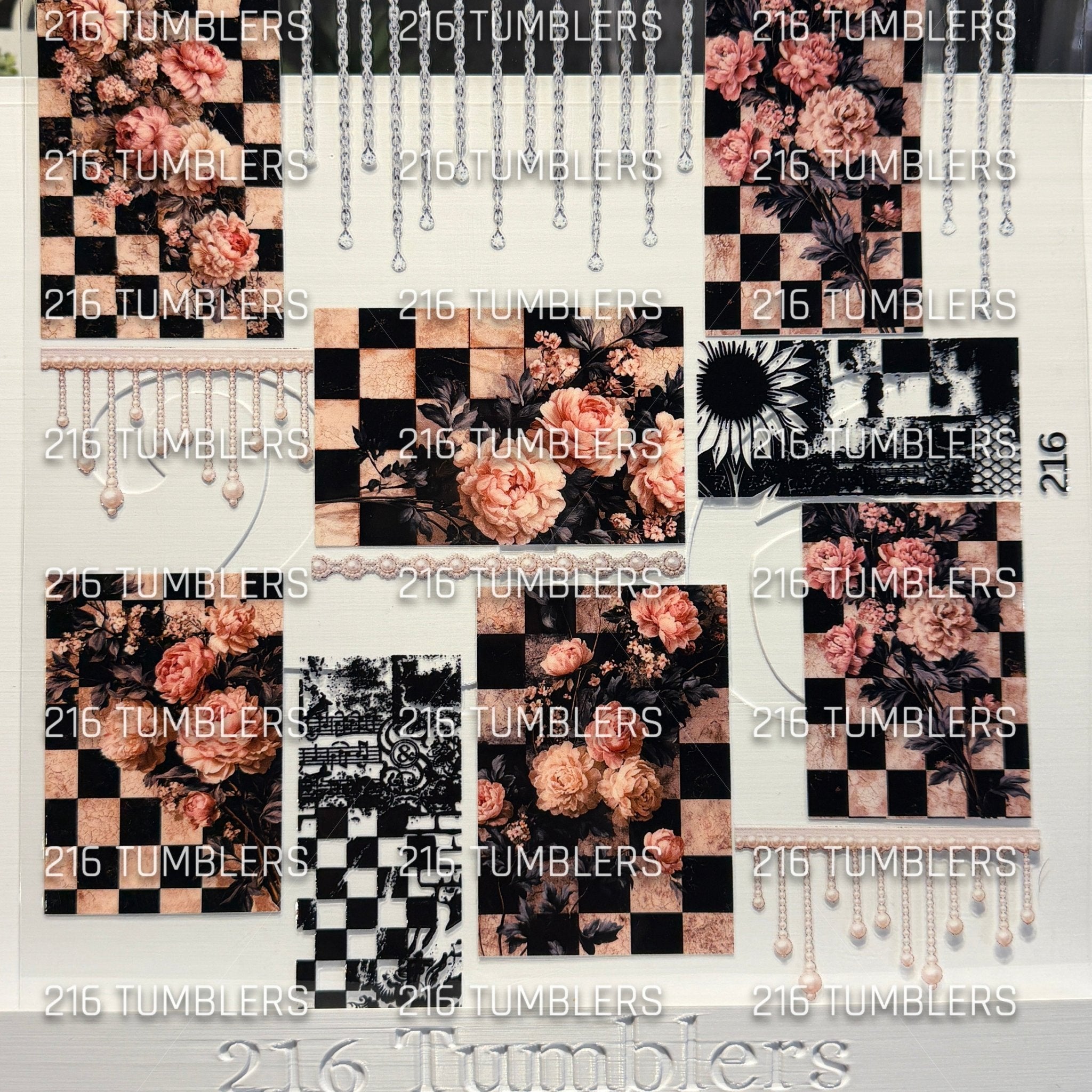 1181 CHECKER FLORAL W/DANGLES - MIXED MEDIA UVDTF - 216 Tumblers