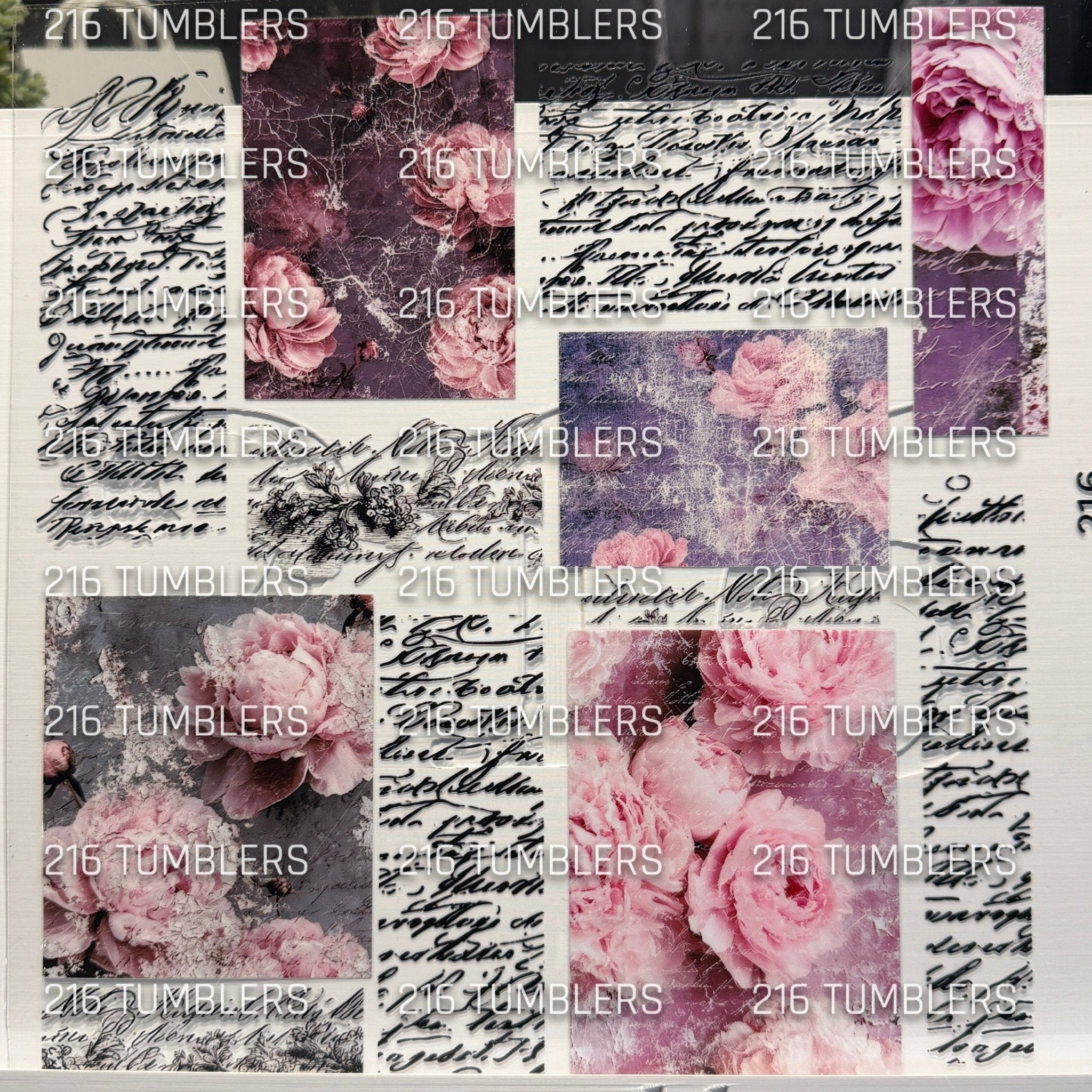 1182 SCRIPTED ROSES MIXED MEDIA UVDTF - 216 Tumblers