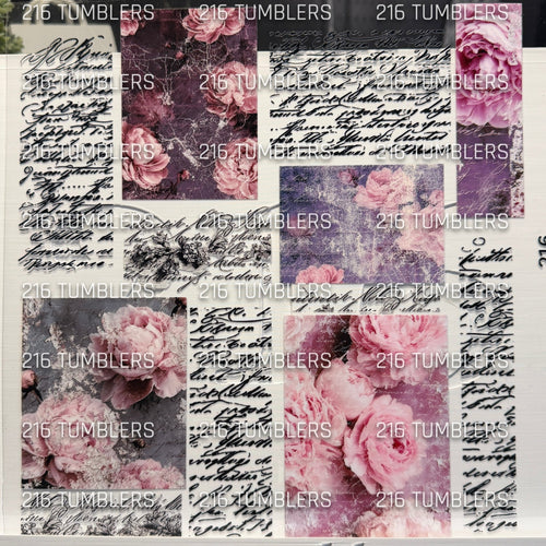 1182 SCRIPTED ROSES MIXED MEDIA UVDTF - 216 Tumblers