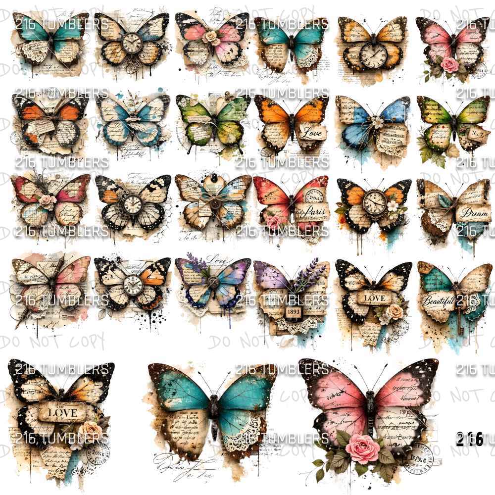 1198 VINTAGE BUTTERFLIES - 216 Tumblers