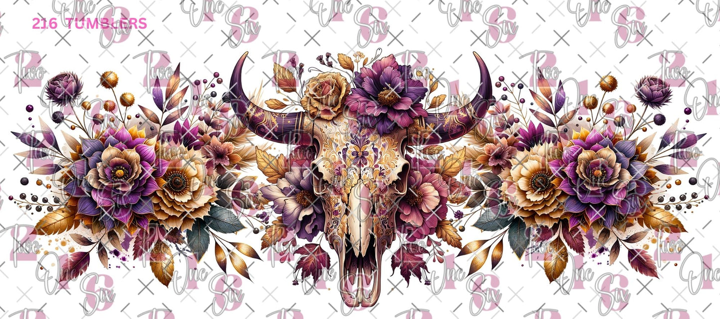 16OZ BULL SKULL W/FLOWERS