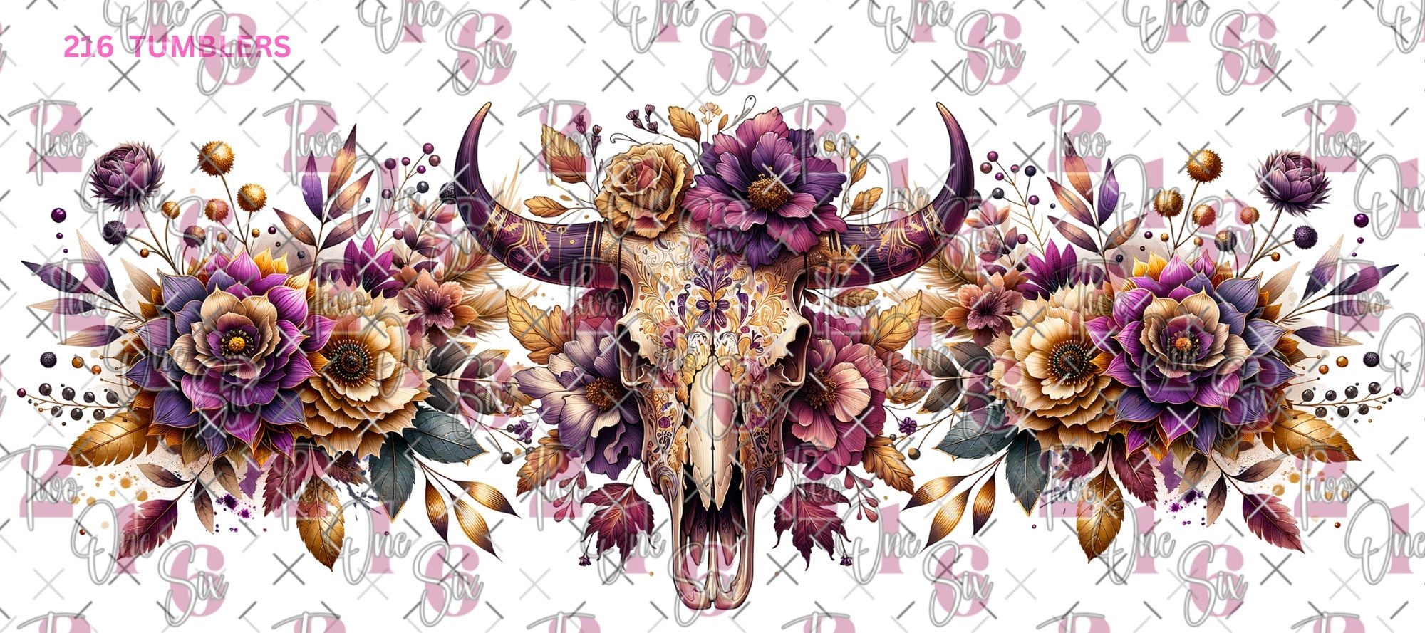 16OZ BULL SKULL W/FLOWERS