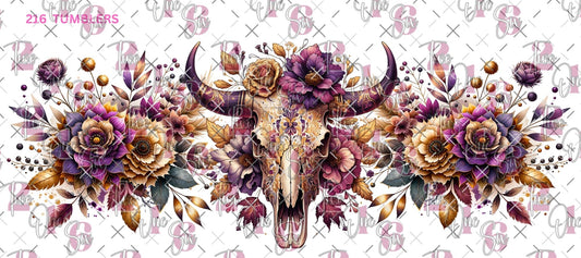 16OZ BULL SKULL W/FLOWERS