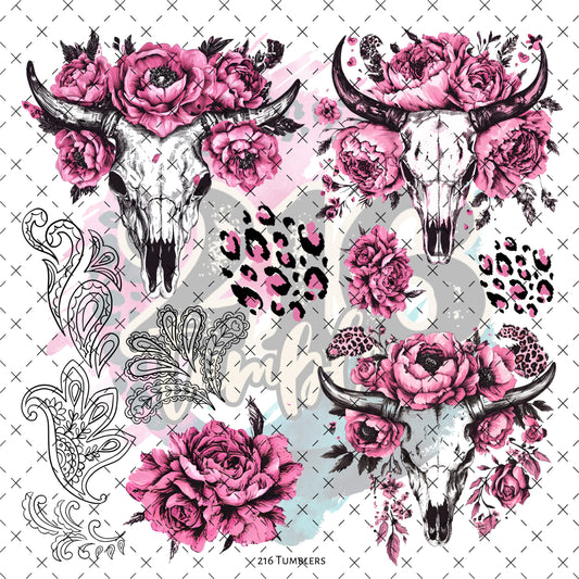 10X10- 123 Pink Floral Bulls