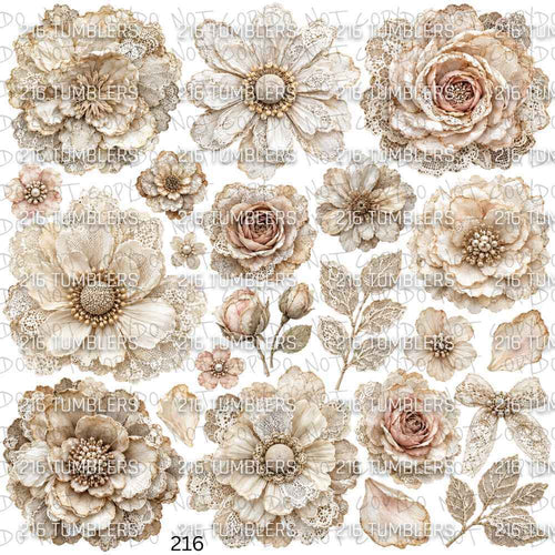 1234 BURLAP AND LACE FLOWERS - 216 Tumblers