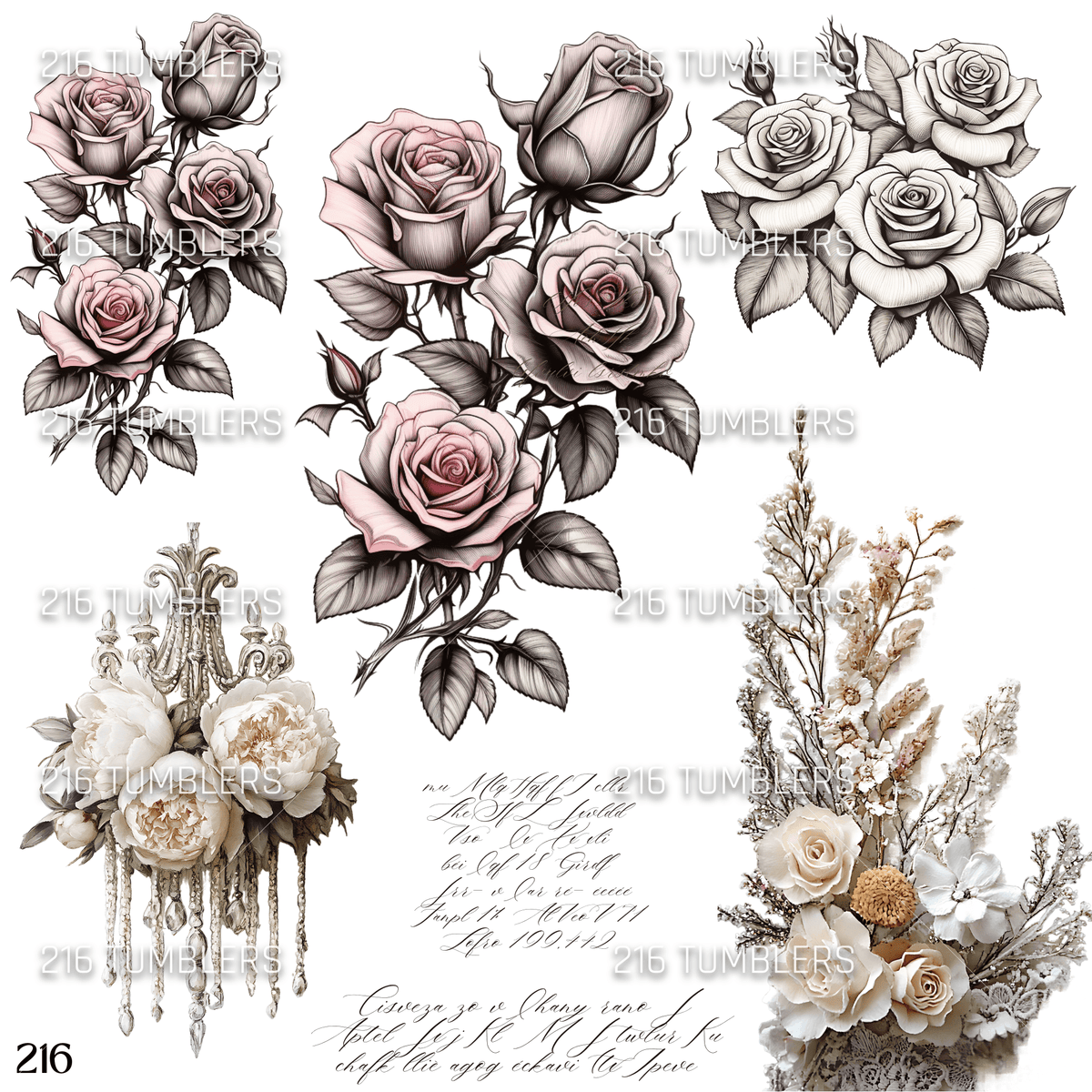 1285 FLORAL / SCRIPT - 216 Tumblers