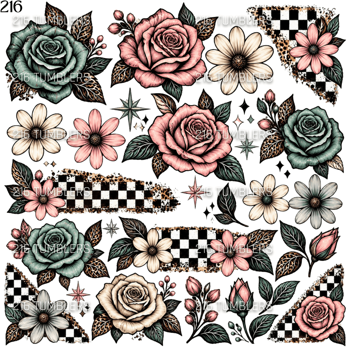 1286 CHECKER / FLORALS - 216 Tumblers