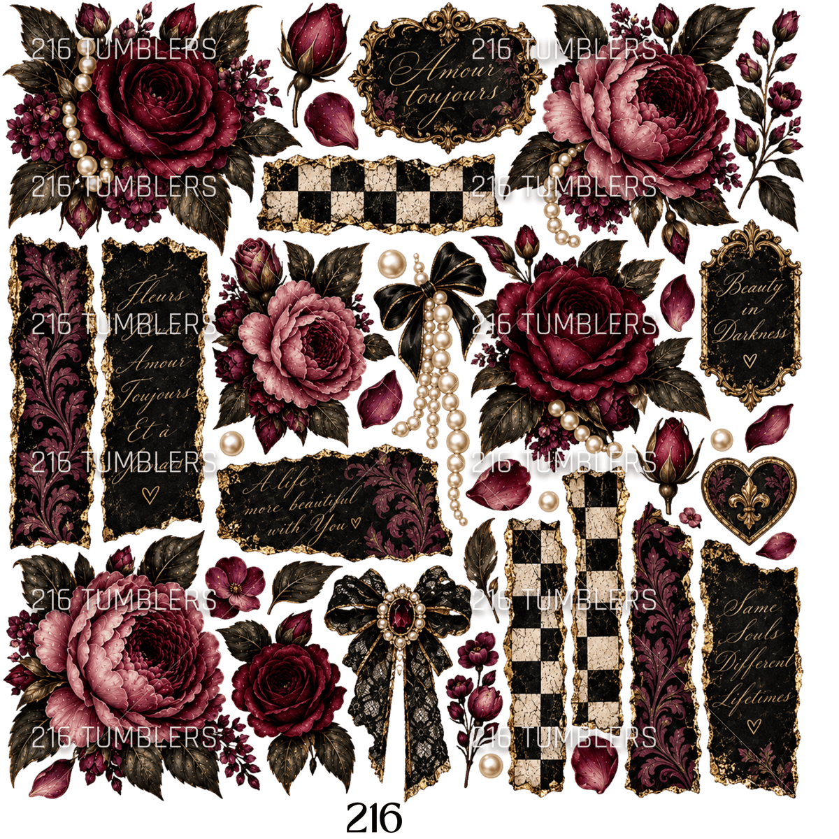 1288 FLORAL CHECKER PATCH STRIPES - 216 Tumblers