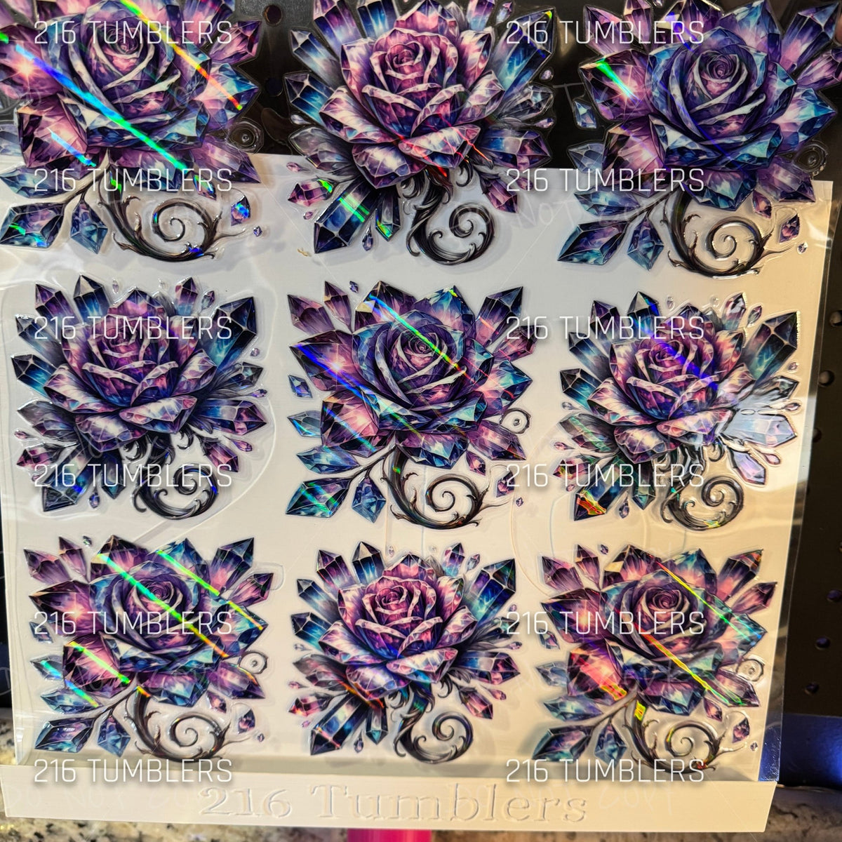 1349 PURPLE FLOWERS- HOLOGRAPHIC UVDTF - 216 Tumblers