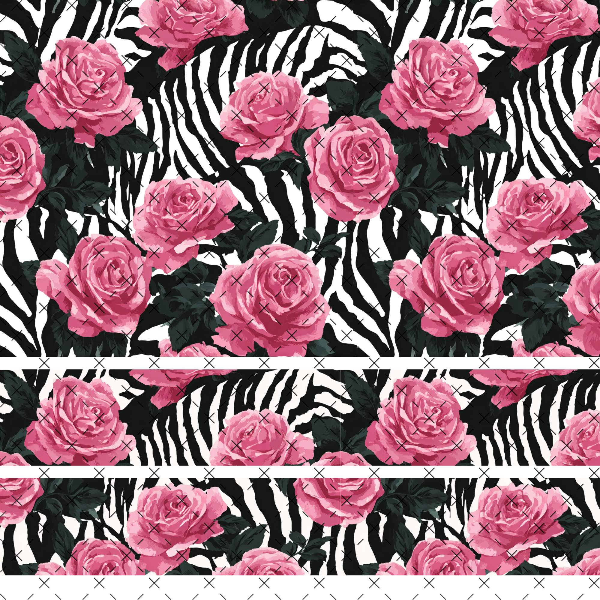 798 ZEBRA TIGER AND PINK ROSES