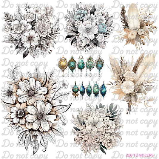 676 SEPIA TONED FLORALS AND GEMS
