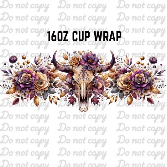 16OZ BULL SKULL W/FLOWERS - 216 Tumblers