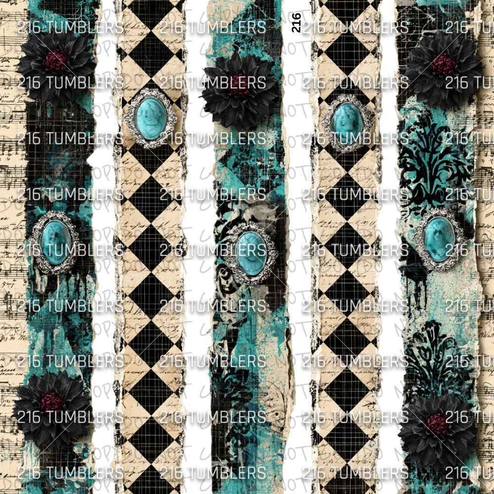 1213 TURQUOISE AND BLACK STRIPS