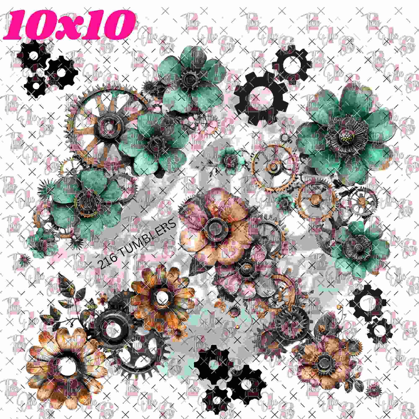 10X10- 187 GEAR FLOWERS