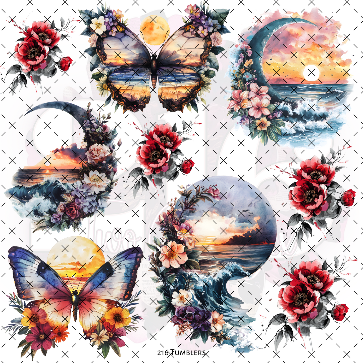 10X10- 195 SCENIC BUTTERFLIES W/HOLES