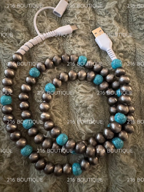 2 in 1 Beaded Chargers SMOKEY CAT EYE/ TURQUOISE - 216 Tumblers