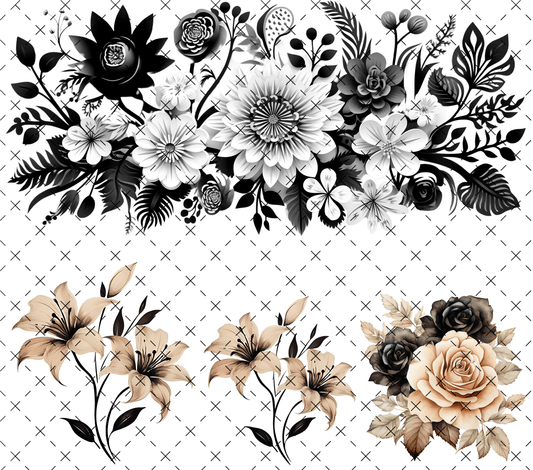 20 - 179 MONOCHROMATIC FLORAL / SEPIA - 216 Tumblers