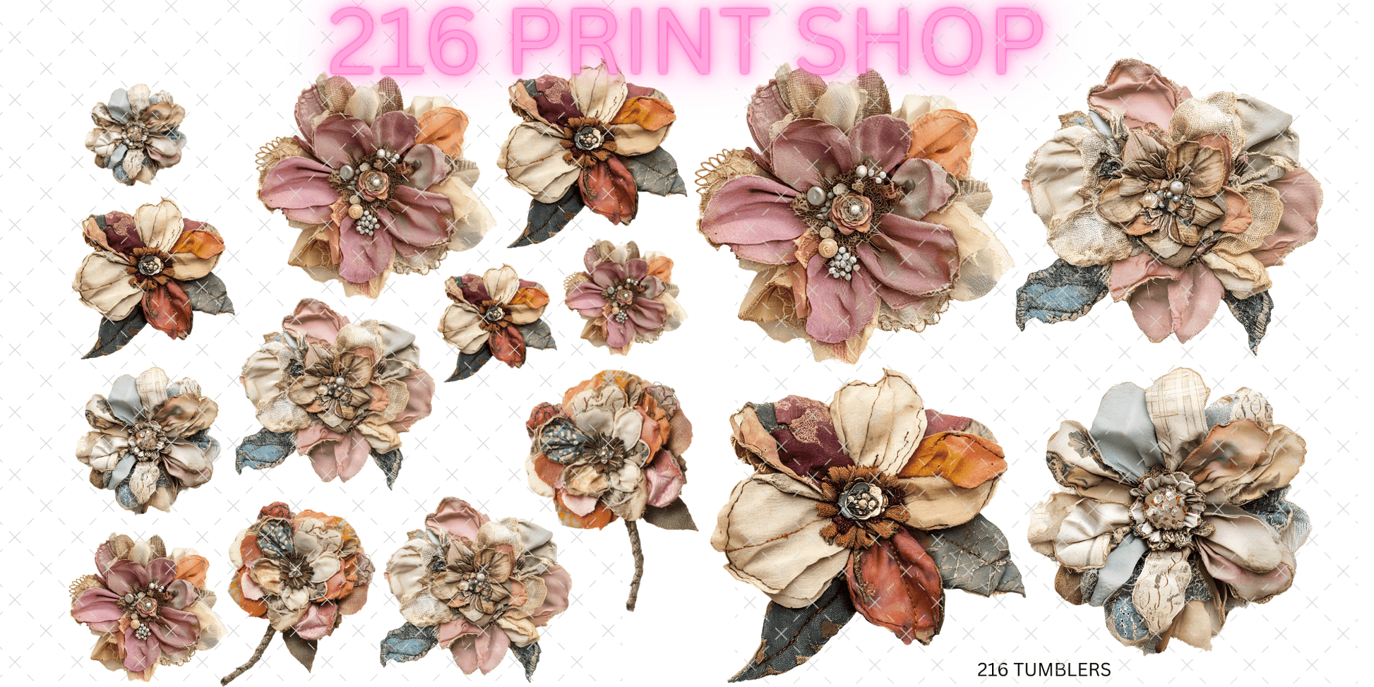 216 PRINT SHOP - 10X5 FLORAL HALF SHEET - 216 Tumblers