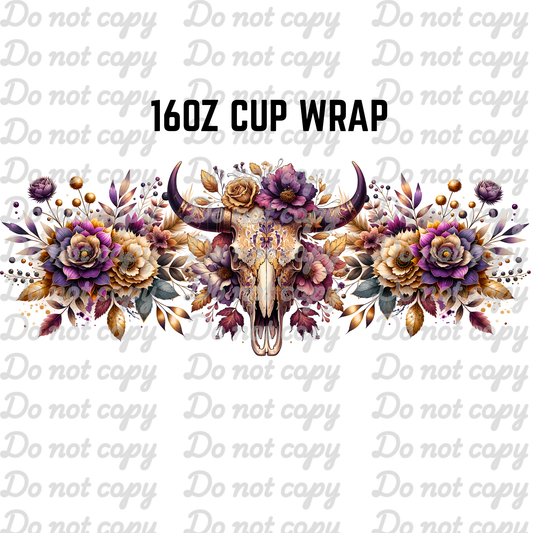 16OZ BULL SKULL W/FLOWERS