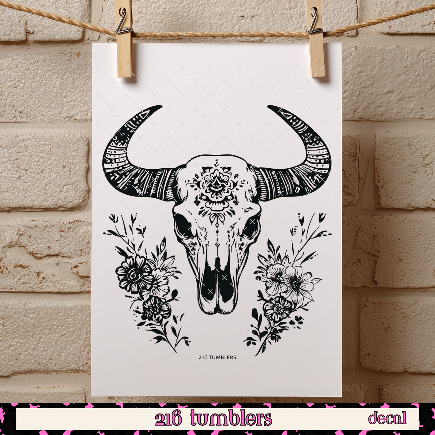D 351 Bull skull with Flowers OUTLINE