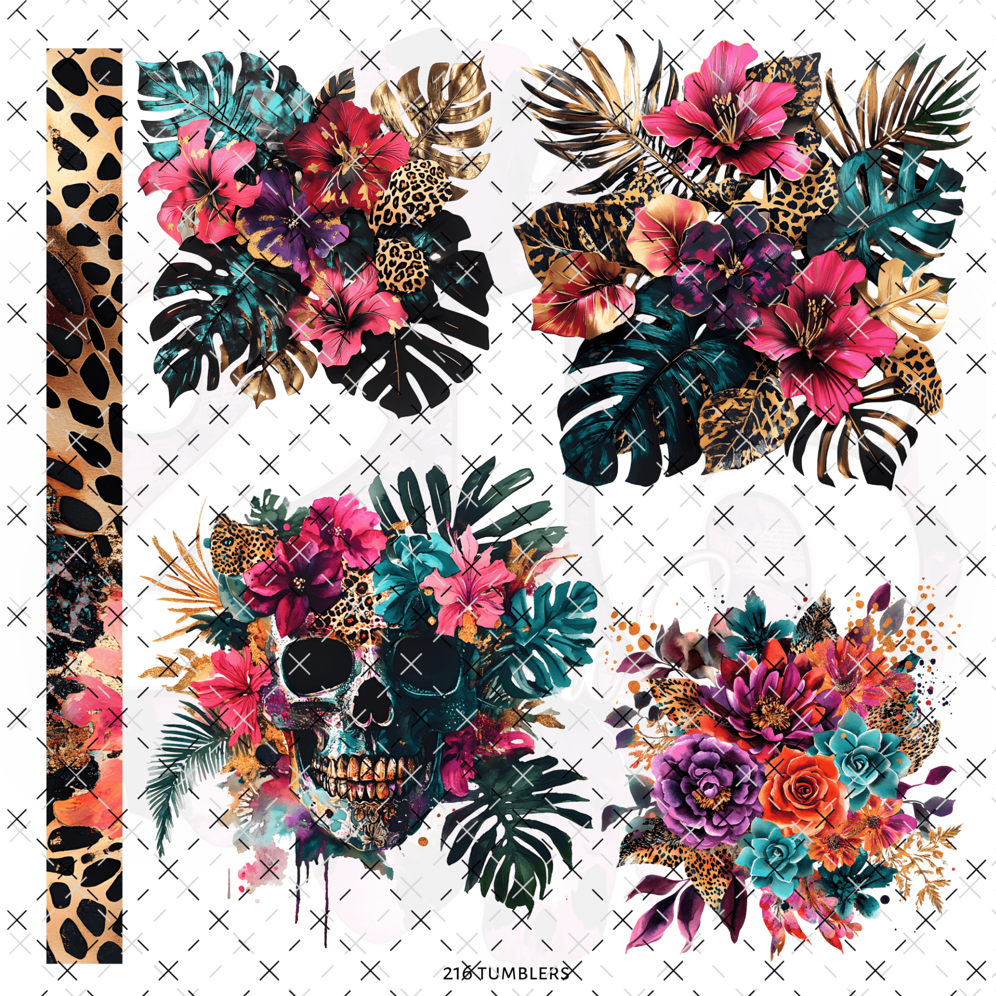 220 MONSTERA FLORAL SKULL - 216 Tumblers