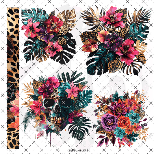 220 MONSTERA FLORAL SKULL - 216 Tumblers