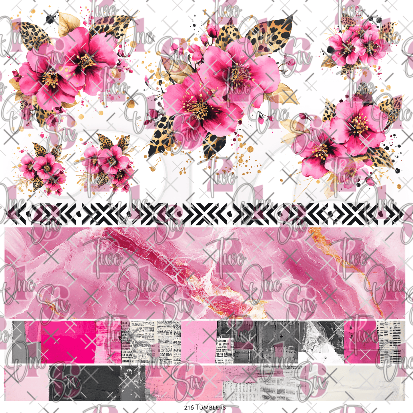 226 FLOWERS AND BANDS AND NEWSPAPER - 216 Tumblers