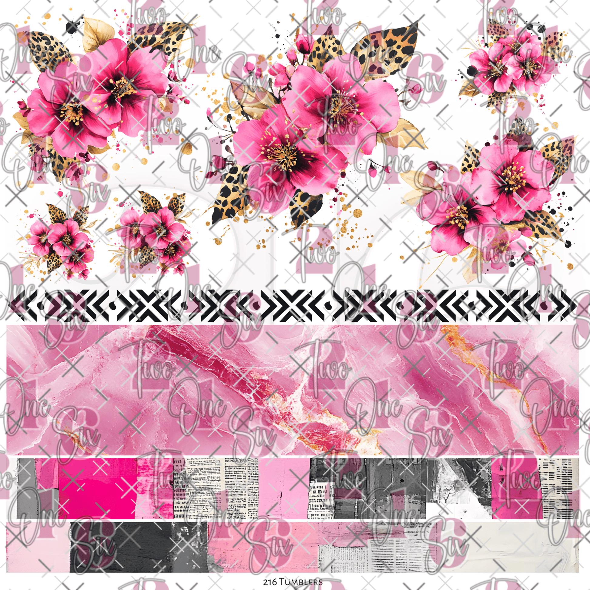 226 FLOWERS AND BANDS AND NEWSPAPER - 216 Tumblers