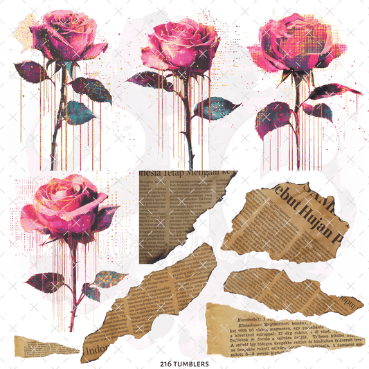 241 DRIPPING FLOWER STEPS WITH VINTAGE PAPER - 216 Tumblers