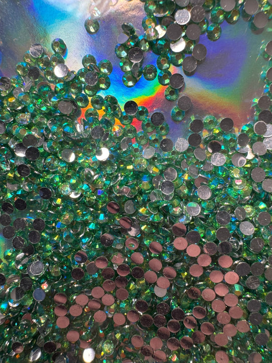 3mm RESIN RHINESTONES PERIDOT AB SILVER BACK - 216 Tumblers