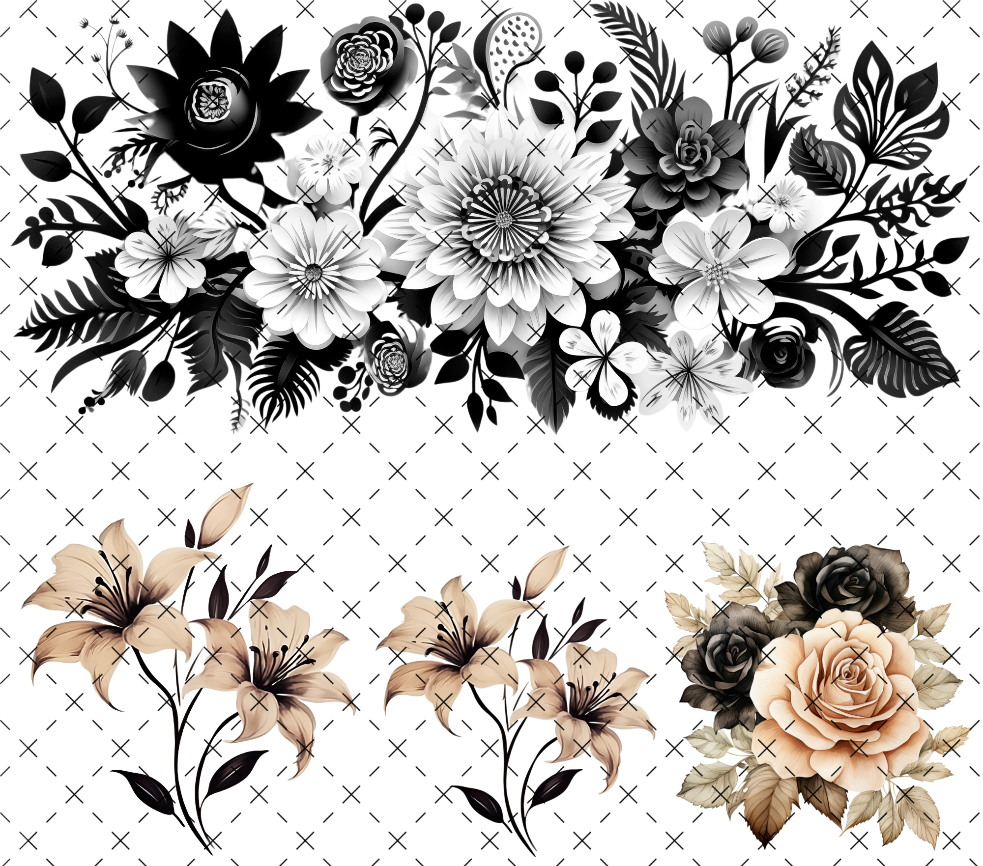 #20-179 MONOCHROMATIC FLORAL / SEPIA