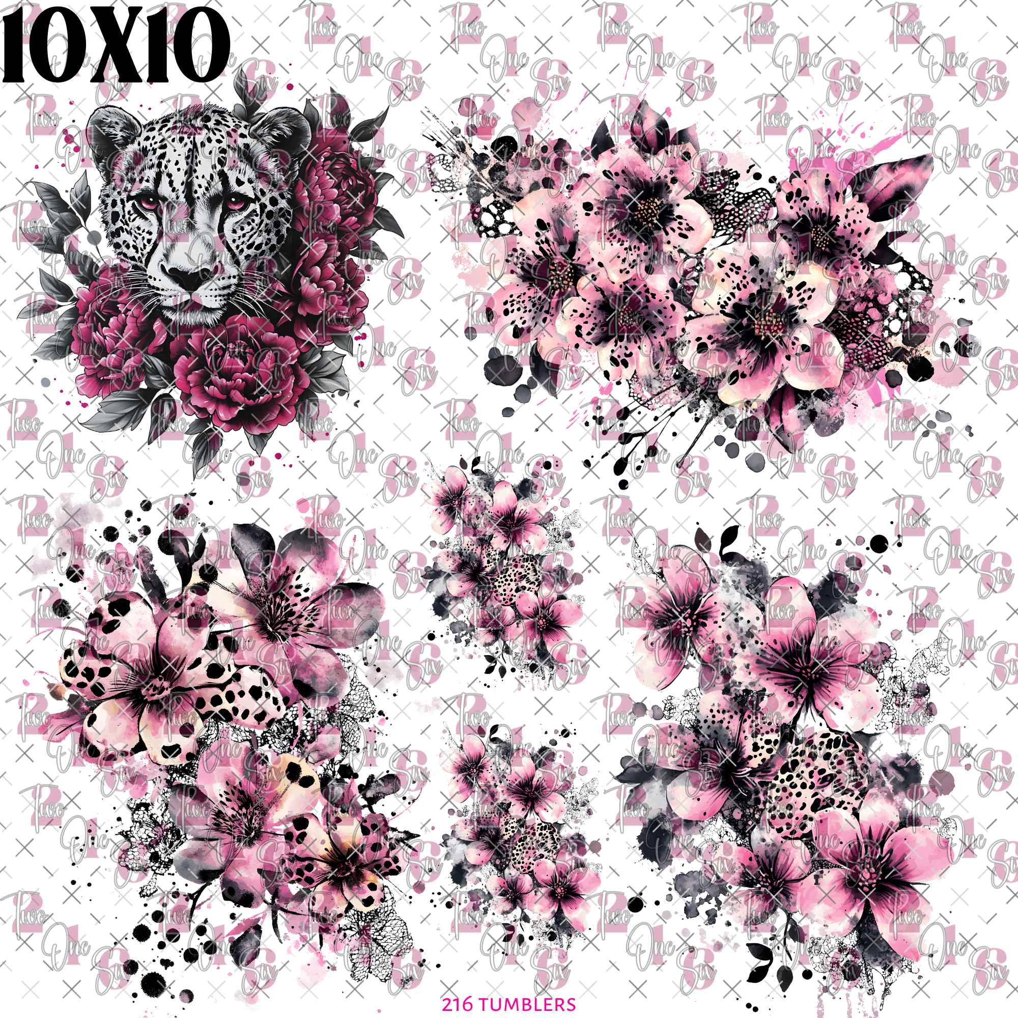 404 PINK FLOWER W/TIGER AND LEOPARD - 216 Tumblers