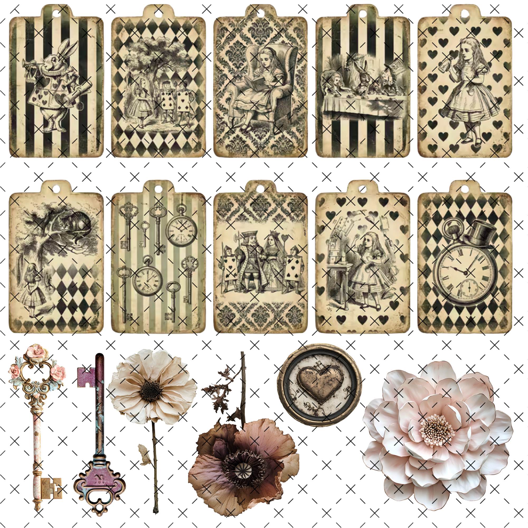 867 ALICE TAGS W/KEYS AND FLORAL