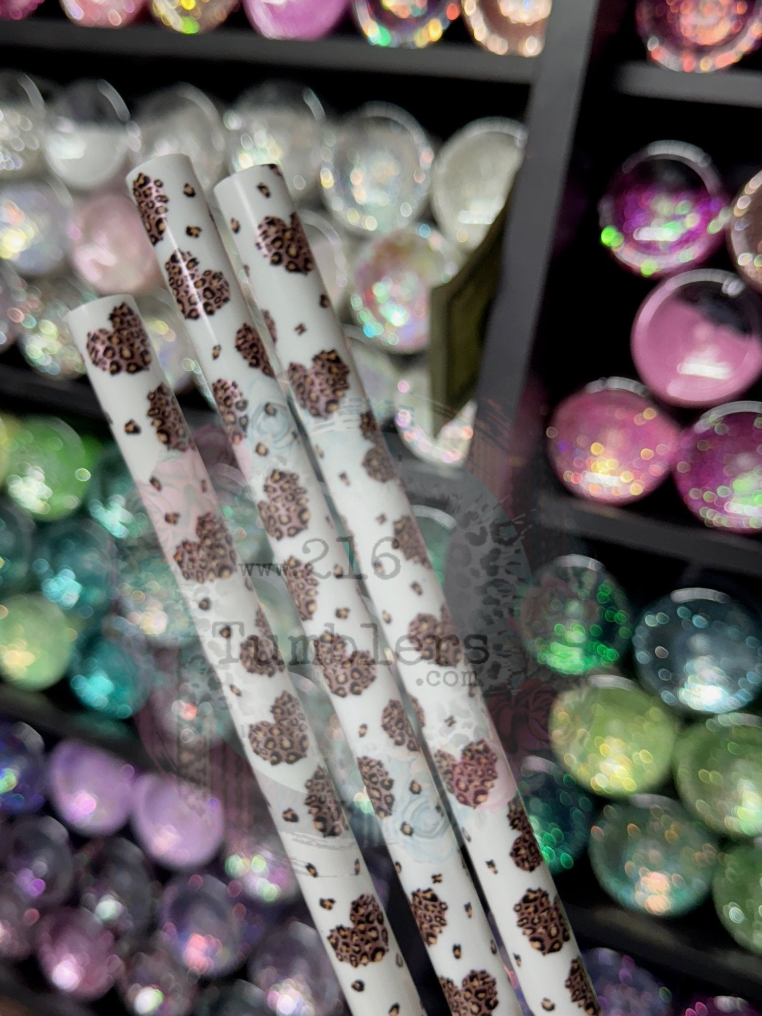 460 Rose Gold Leopard Heart Straw (WHITE) 32 - 40oz - 216 Tumblers