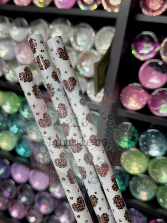 460 Rose Gold Leopard Heart Straw (WHITE) 32 - 40oz - 216 Tumblers