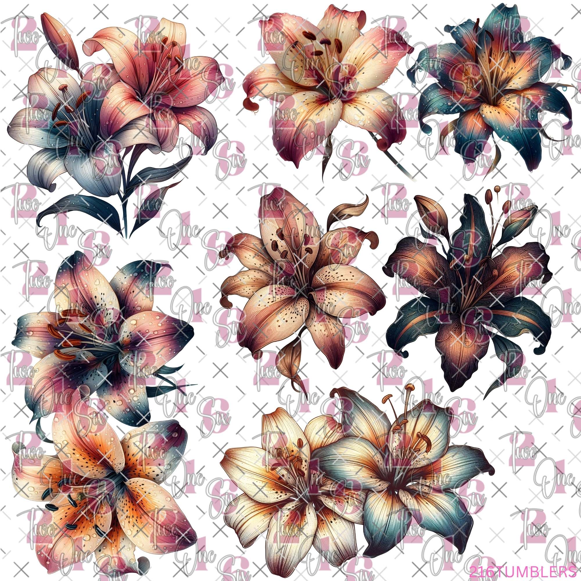 462 WATERDROP FLORALS - 216 Tumblers